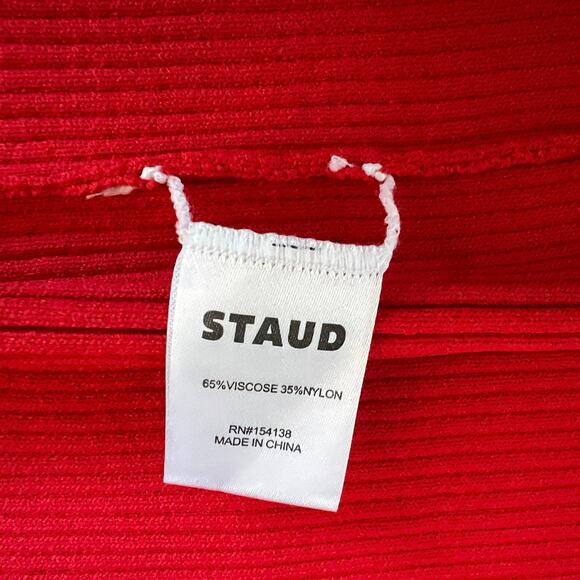 STAUD Shoko Colorblock Ribbed Sweater Dress In Poppy Rosebud Size M - Picture 9 of 13